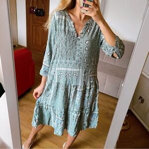 GINA Boho Chic Paisley Floral Mint Midi Dress 🌿
